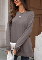 Textured Side Split Crew Neck Tunic